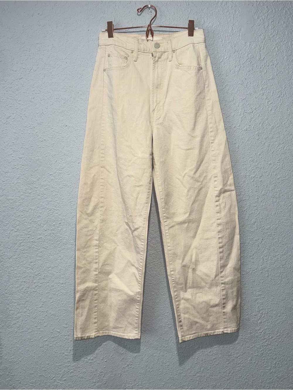 NWT MOTHER The Half-Pipe Ankle Jeans Act Natural Off White Cream Wide Leg 26 - Picture 3 of 14